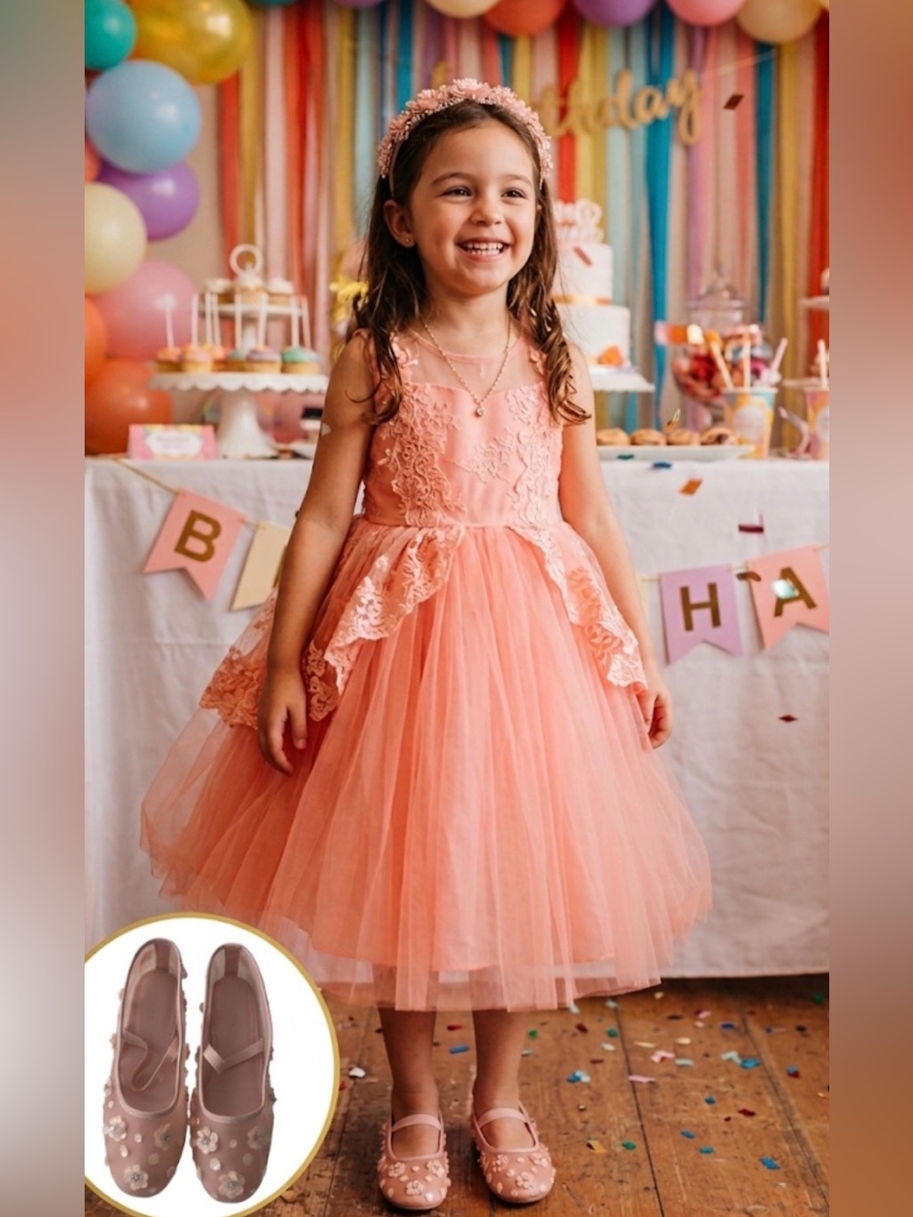 Crewcuts Girls' flower-embellished ballet flats in mesh.  Size 3.